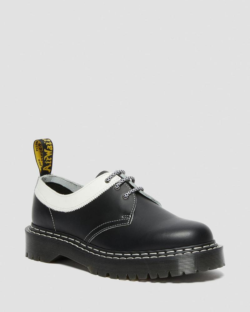 Men\'s Dr Martens 1461 Bex Smooth Contrast Leather Oxfords Shoes Black / White | AU 584QMA